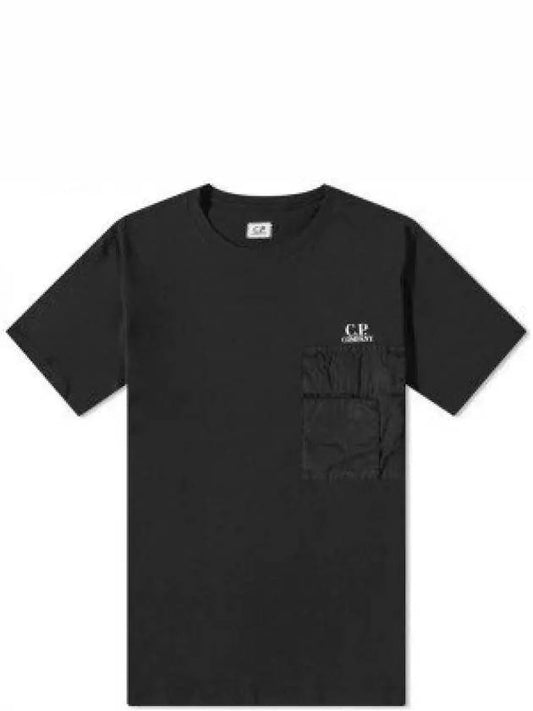 Men's Logo Print Pocket Short Sleeve T-Shirt Black - CP COMPANY - BALAAN 2