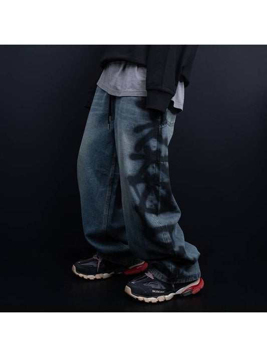 BBD Side Sprayed Custom Denim Pants Vintage Blue - BLACKBLOND - BALAAN 1