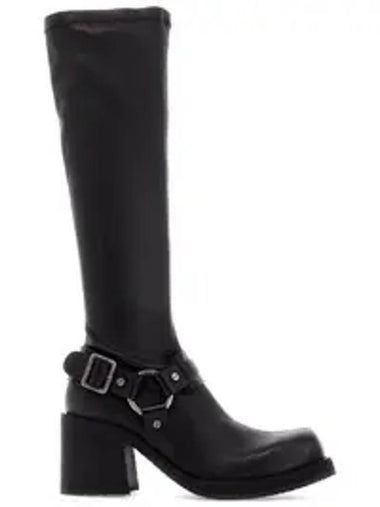 Pull-On Buckle Square Toe Long Boots Black - ACNE STUDIOS - BALAAN 1