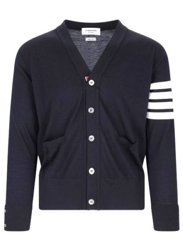 Men's Sustainable Classic Diagonal Wool Cardigan Navy - THOM BROWNE - BALAAN 3