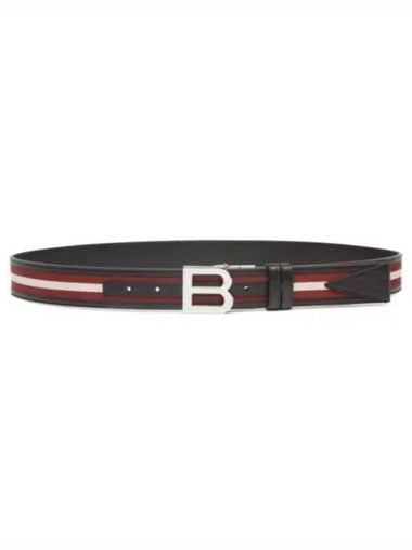 B Bold Buckle Leather Belt White Red - BALLY - BALAAN 1