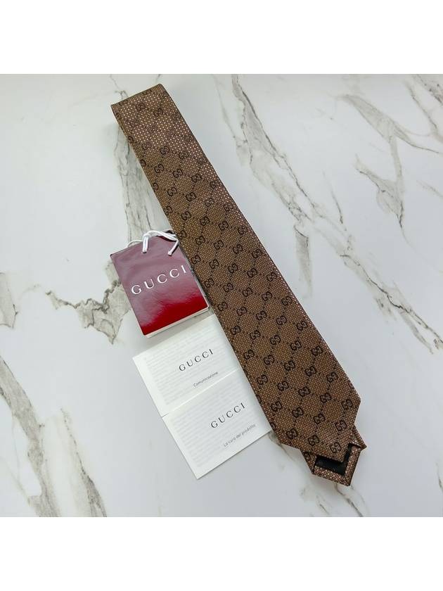 GG Silk Jacquard Tie Brown - GUCCI - BALAAN 3