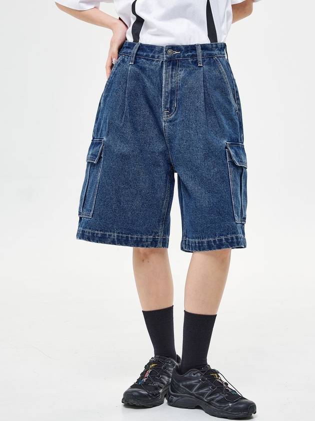 Dumba Wide Cargo Denim Shorts Blue - GRAYBLVD - BALAAN 3