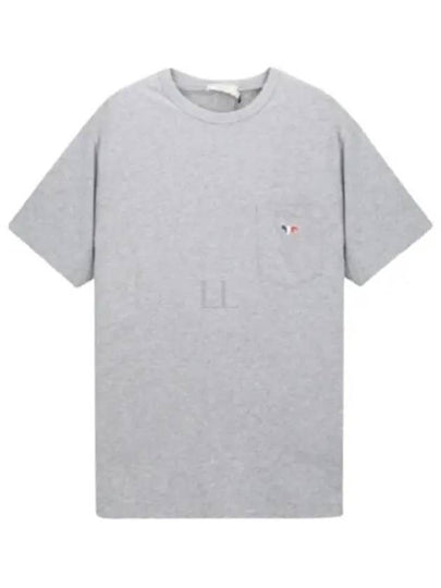 Tricolor Fox Patch Classic Pocket Short Sleeve T-Shirt Grey Melange - MAISON KITSUNE - BALAAN 2