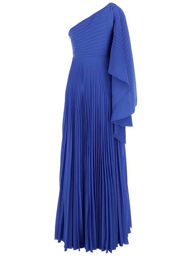 'Maci' Blue One-Shoulder Long Dress With Pleated Effect In Tech Fabric Woman - SOLACE LONDON - BALAAN 2