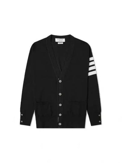 Men's Sustainable Classic Diagonal Wool Cardigan Black - THOM BROWNE - BALAAN 2