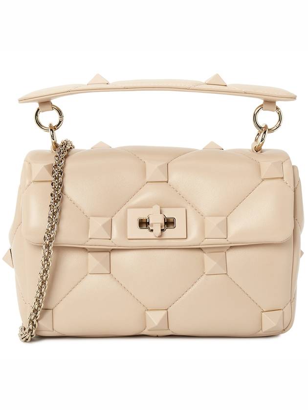 Rockstud Foldover Lambskin Leather Shoulder Bag Beige - VALENTINO - BALAAN 2