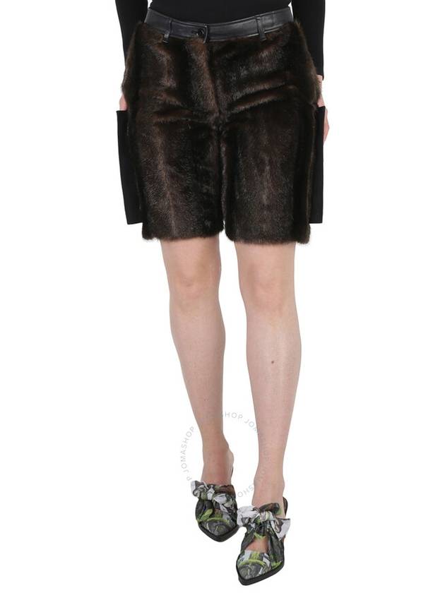 Burberry Brown Faux Fur Panelled Shorts, Brand Size 6 (US Size 4) - BURBERRY - BALAAN 1