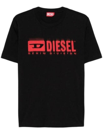 T-Adjust-Q7 Blurry Logo Short Sleeve T-Shirt Black - DIESEL - BALAAN 1