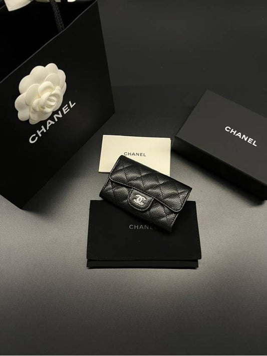 Classic Card Holder Grained Calfskin Silver Black - CHANEL - BALAAN 2