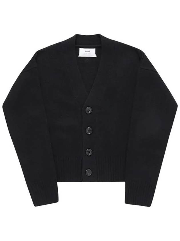 Merino Wool Cashmere Cardigan Black - AMI - BALAAN 5