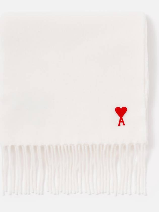 Small Heart Logo Classic Wool Fringe Scarfwhite - AMI - BALAAN.