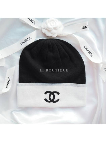 CC Logo Cashmere Beanie White Black Unisex AAA629 - CHANEL - BALAAN 1