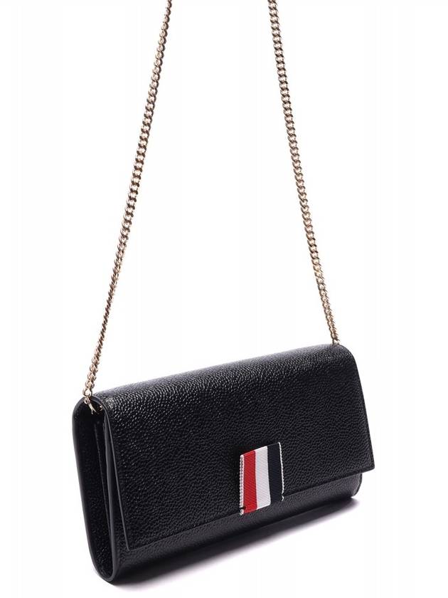 Pebble Grain Leather Wide RWB Grosgrain Flap Chain Long Wallet Black - THOM BROWNE - BALAAN 4