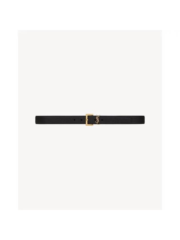 Men's Monogram Grain Leather Belt Gold - SAINT LAURENT - BALAAN 2