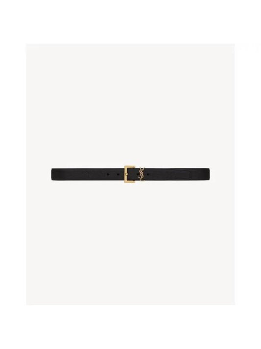 Men's Monogram Grain Leather Belt Gold - SAINT LAURENT - BALAAN 2