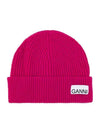 Logo Tag Knit Beanie Pink - GANNI - BALAAN 2