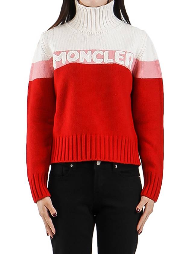 Women's Logo Sweater Turtleneck Red - MONCLER - BALAAN.