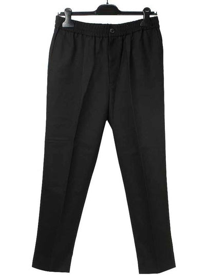 Elasticized Waist Wool Blend Cropped Straight Pants Black - AMI - BALAAN 2