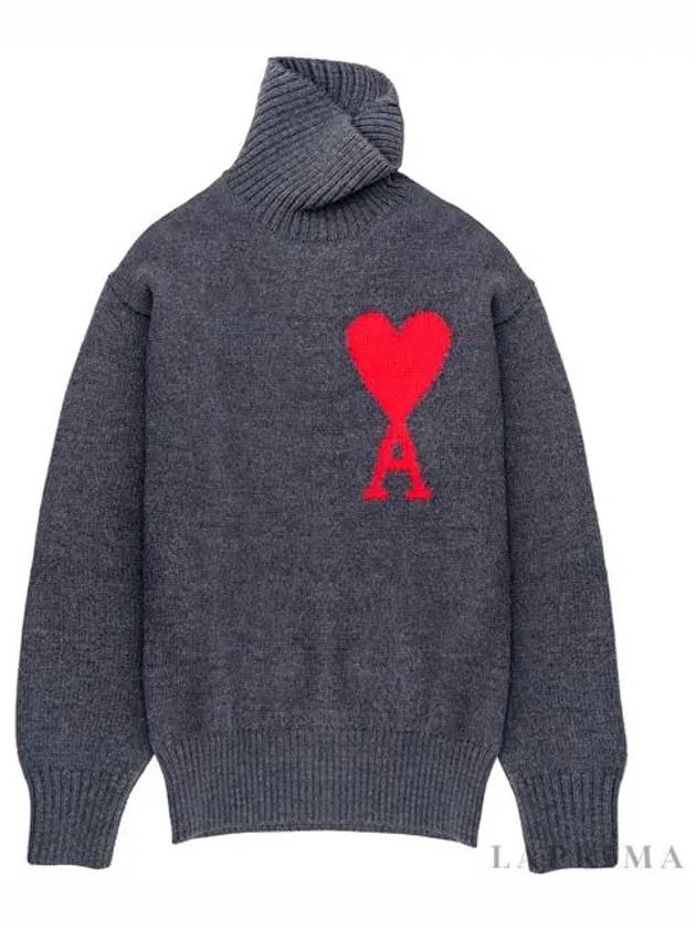 Big Heart Logo Wool Knit Turtleneck Grey - AMI - BALAAN 5