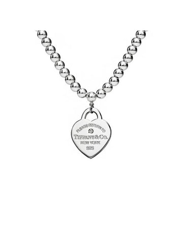 Heart Tag Bead Diamond Necklace Silver - TIFFANY & CO. - BALAAN 1