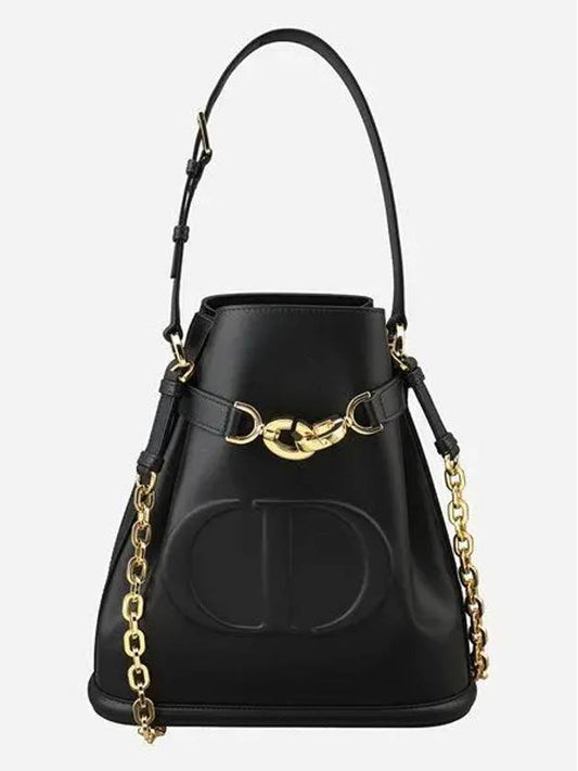 C'est CD Embossed Calfskin Medium Shoulder Bag Black - DIOR - BALAAN 2