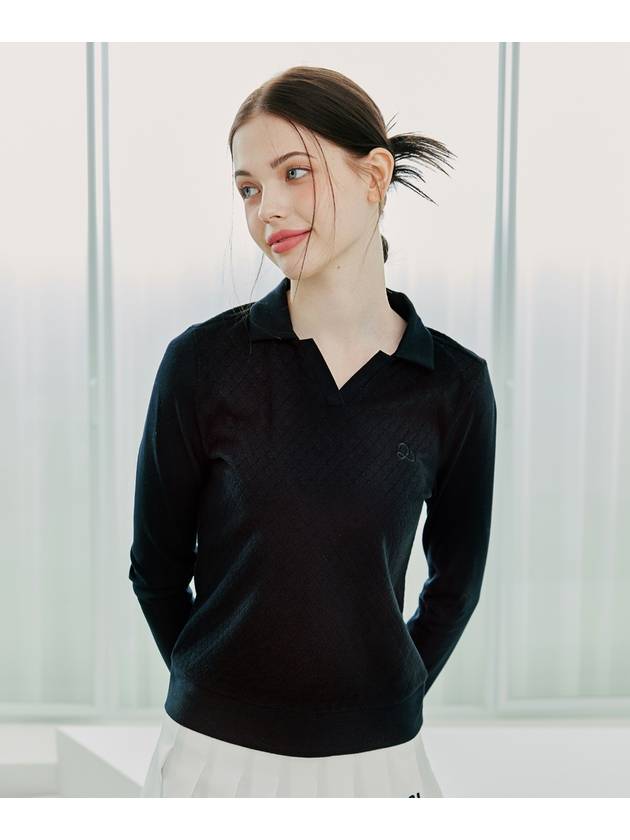 Pattern embroidery collar long-sleeved t-shirt BLACK - 20THHOLE - BALAAN 1