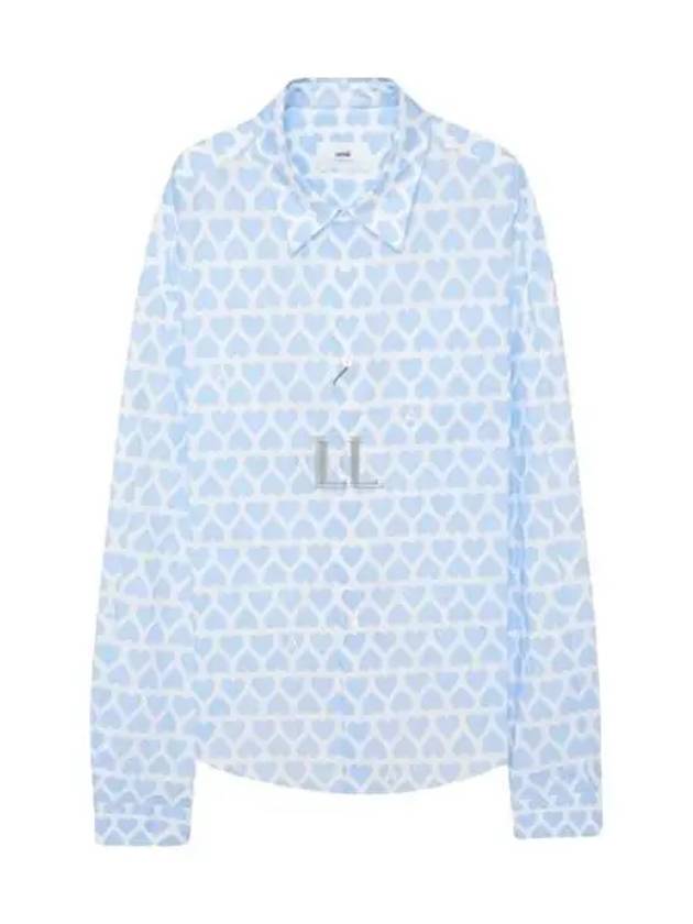 Heart Pattern Oversized Fit Long Sleeve Shirt Sky Blue - AMI - BALAAN 2