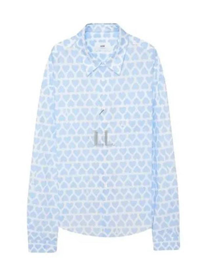 Heart Pattern Oversized Fit Long Sleeve Shirt Sky Blue - AMI - BALAAN 2