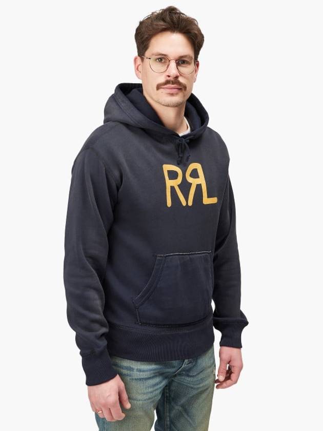 RRL Logo Print Pullover Hoodie Navy - POLO RALPH LAUREN - BALAAN 7