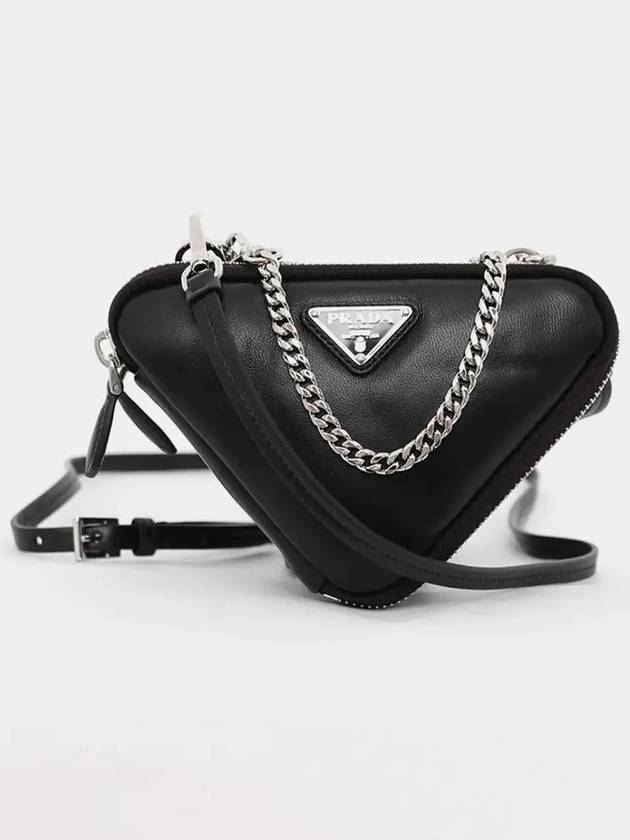 Triangle Logo Leather Mini Pouch Bag Black - PRADA - BALAAN 3