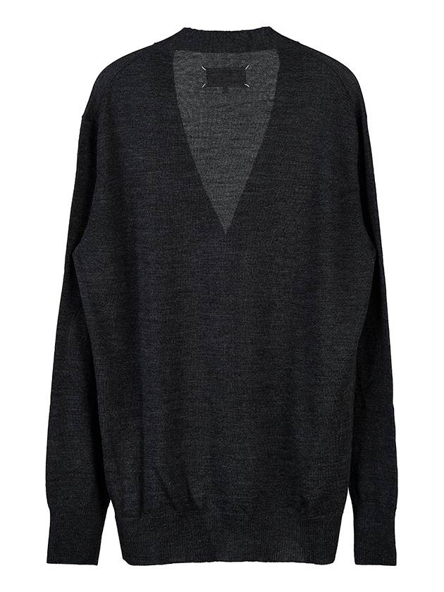 Women's Stitched V Neck Wool Cardigan Dark Grey - MAISON MARGIELA - BALAAN 3