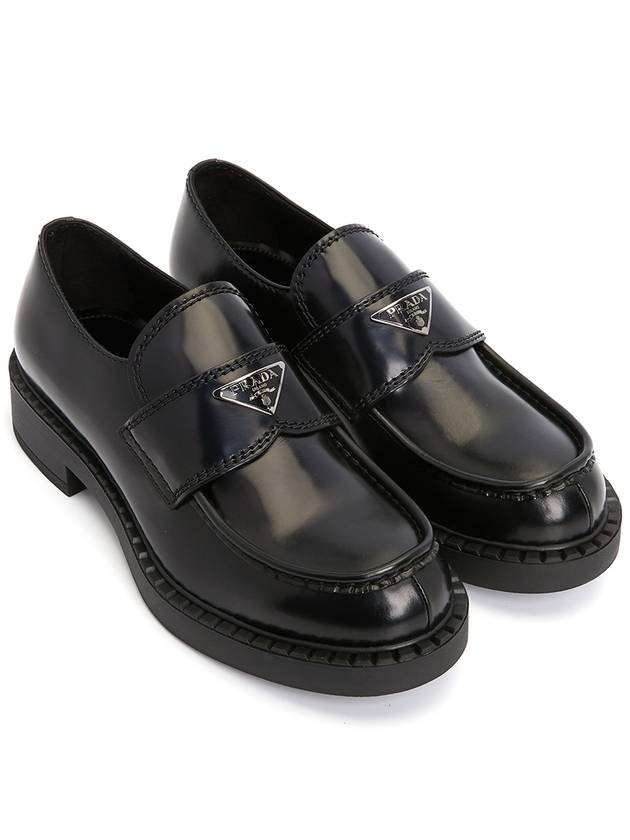 Chocolate Brushed Leather Loafers Black - PRADA - BALAAN 4