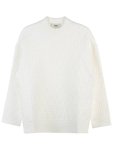 FF logo embossed pullover knit top white - FENDI - BALAAN.