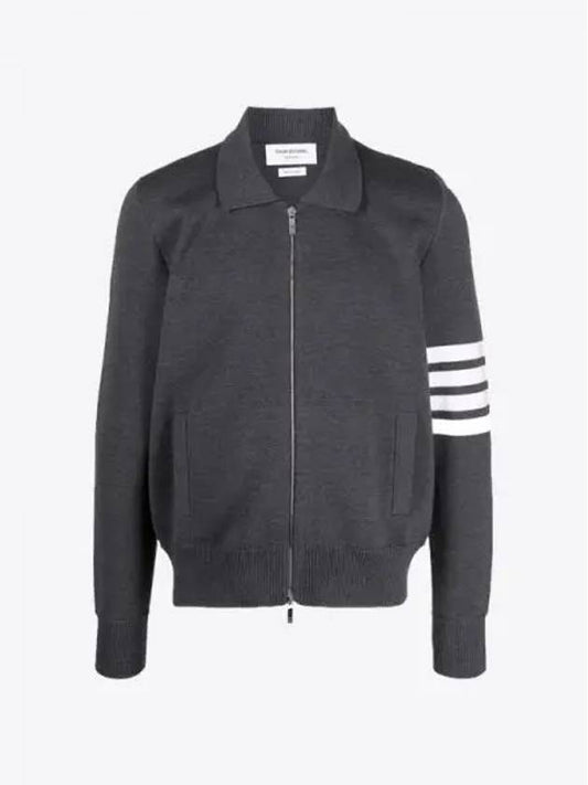 Diagonal Armband Merino Wool Zip-up Jacket Grey - THOM BROWNE - BALAAN 2