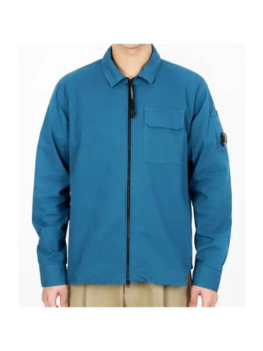 Gabardine Zip Up Long Sleeve Shirt Blue - CP COMPANY - BALAAN 1