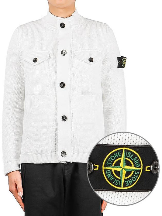 Men's Wappen Pocket Button Cardigan White - STONE ISLAND - BALAAN 2