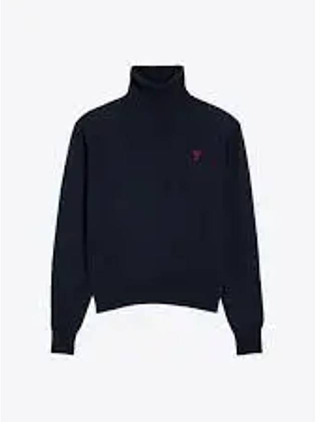 Heart Logo Wool Turtleneck Navy - AMI - BALAAN 2