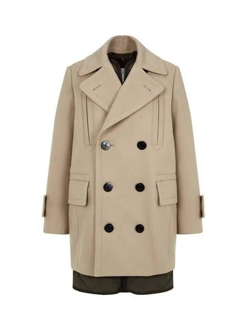 Women's Best Layered Wool Melton Mix Coat Dark Beige 270569 - SACAI - BALAAN 1