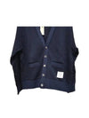 4 Bar V-neck Knit Cotton Cardigan Navy - THOM BROWNE - BALAAN 3