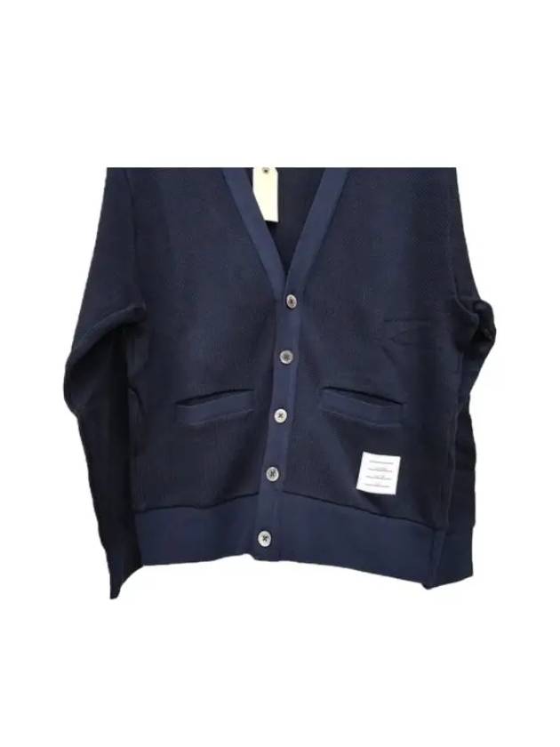 4 Bar V-neck Knit Cotton Cardigan Navy - THOM BROWNE - BALAAN 3