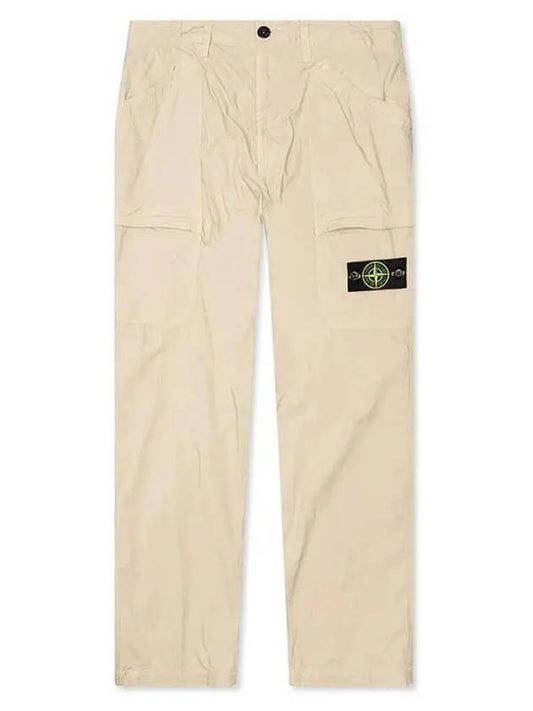 Men's Stretch Wappen Cargo Straight Pants Beige - STONE ISLAND - BALAAN.