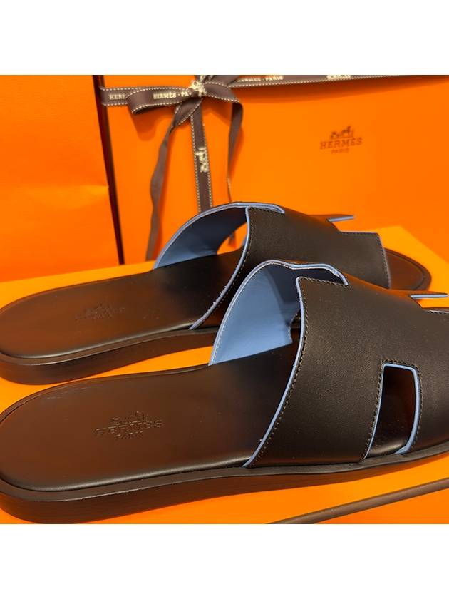 Men's Izmir Sandals Calfskin Black Blue Points - HERMES - BALAAN 7