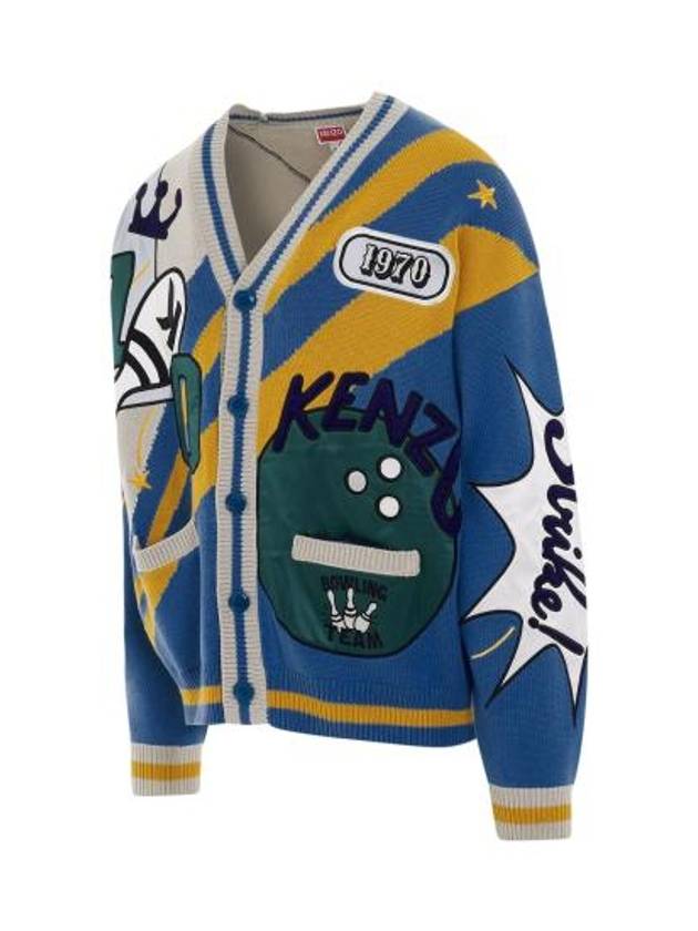 Bowling Elephant V-Neck Cardigan Blue - KENZO - BALAAN 3