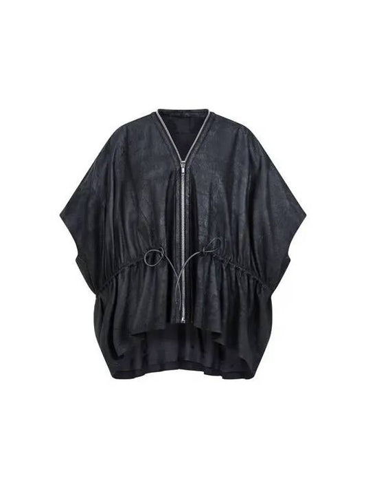 WOMEN String Zipup Leather Vest Black 271824 - RICK OWENS - BALAAN 1