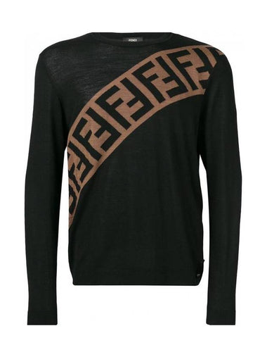 Diagonal Logo Knit Top Black - FENDI - BALAAN 1