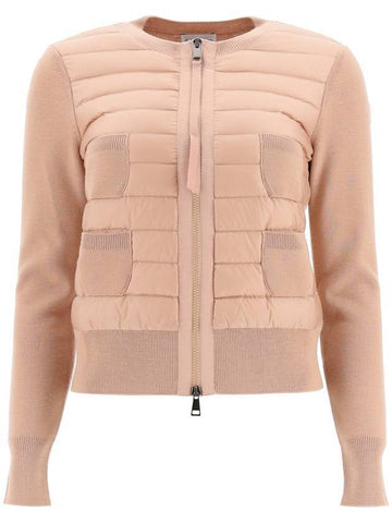 Women's Logo Patch 4 Pocket Arm Logo Cardigan Padded Light Pink - MONCLER - BALAAN 1