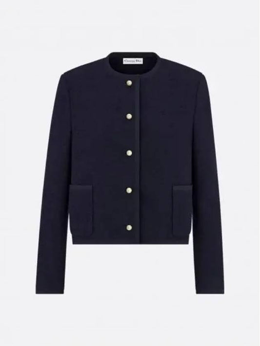 Silk jacket navy blue virgin wool and cotton boucl - DIOR - BALAAN 2