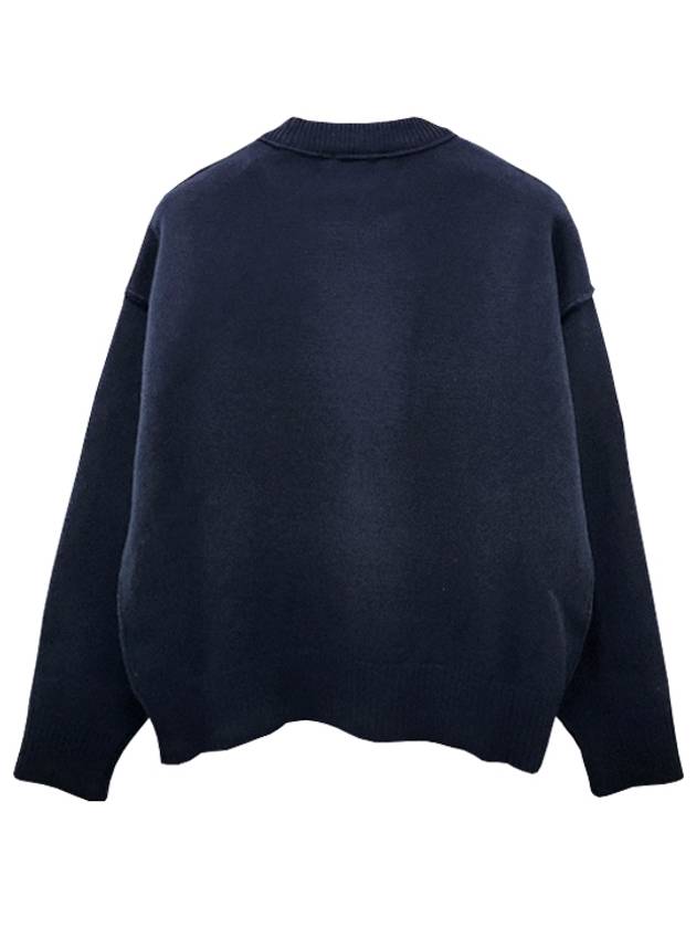 Big Heart Logo Wool Knit Top Navy - AMI - BALAAN 4