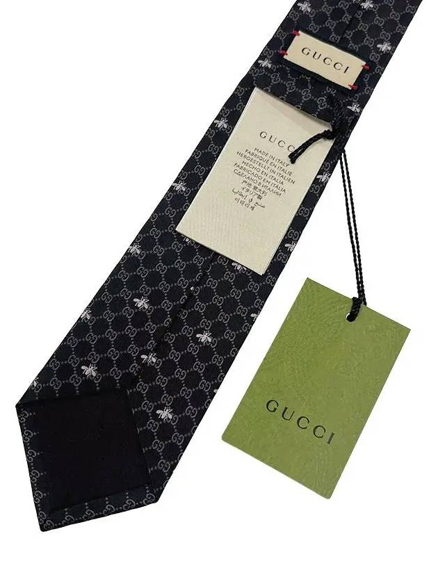 Interlocking GG Pattern Bee Print Tie Black - GUCCI - BALAAN 9